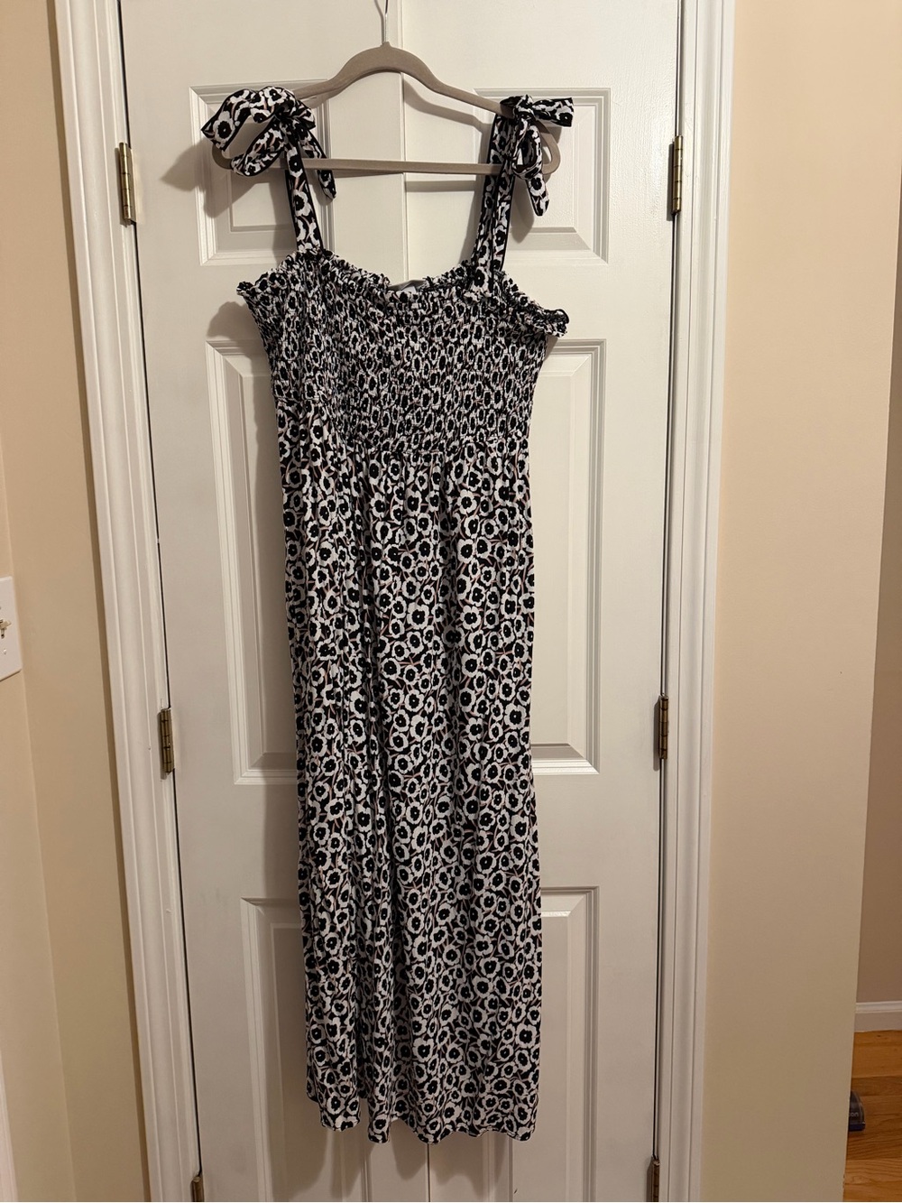 Diane Von Furstenberg Black and White Smocked Maxi Skirt